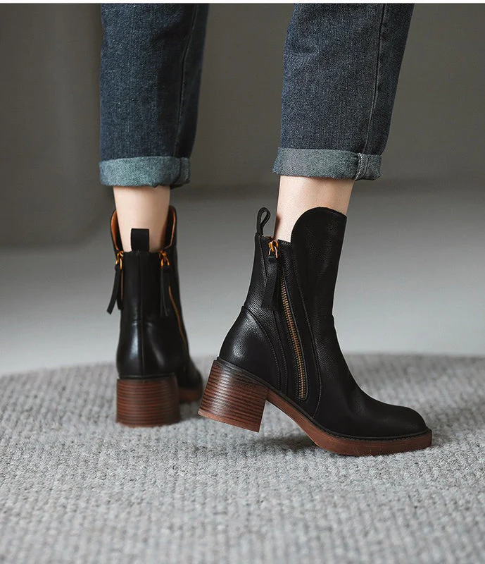 Stylish Rounded Toe Block Heel Ankle Boots for Women - Image 4