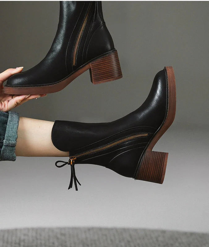 Stylish Rounded Toe Block Heel Ankle Boots for Women - Image 5