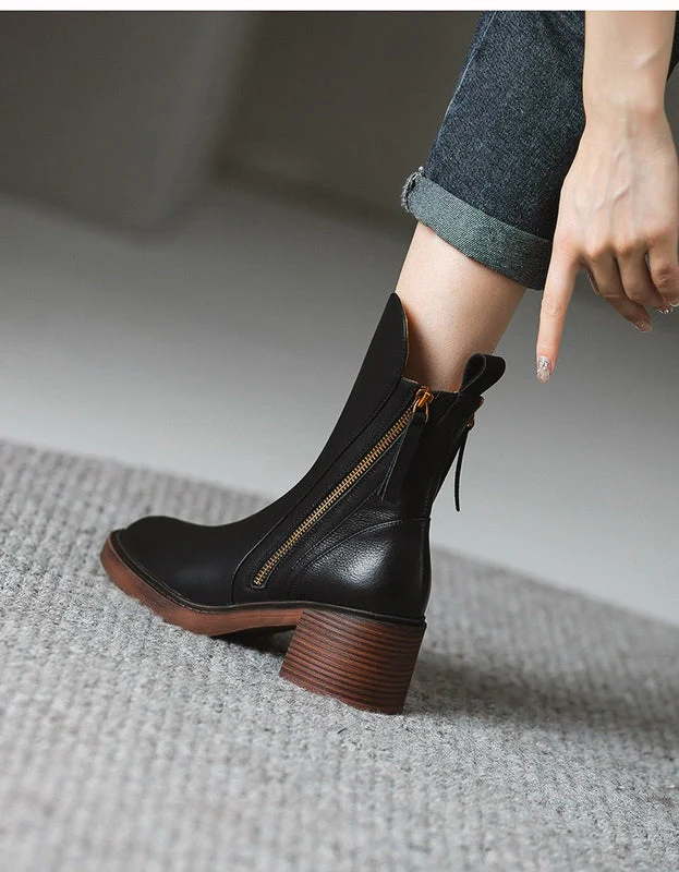 Stylish Rounded Toe Block Heel Ankle Boots for Women - Image 6