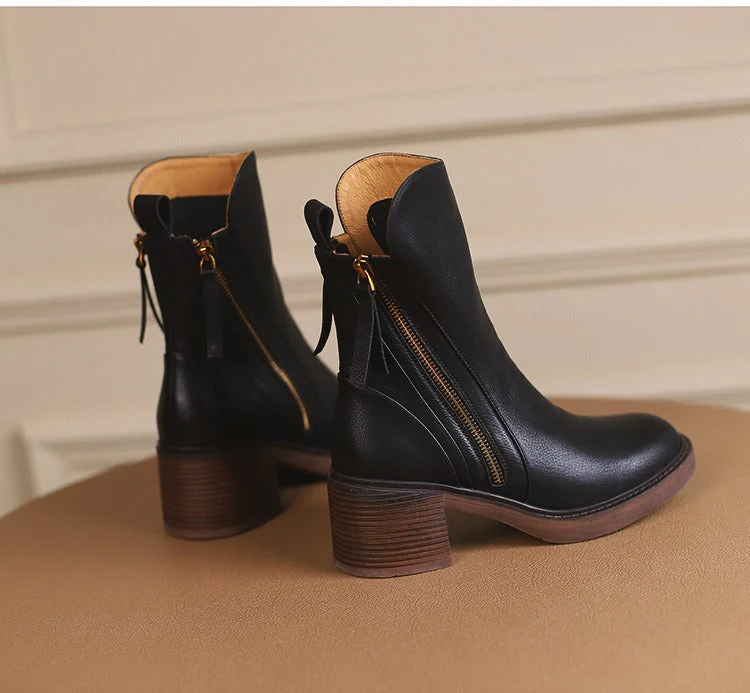 Stylish Rounded Toe Block Heel Ankle Boots for Women - Image 7