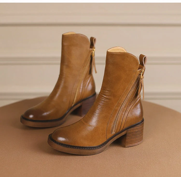 Stylish Rounded Toe Block Heel Ankle Boots for Women - Image 8