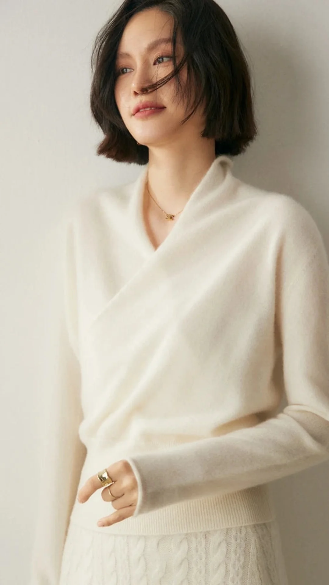 V-Neck Wrap Cashmere Sweater for Women - Image 9