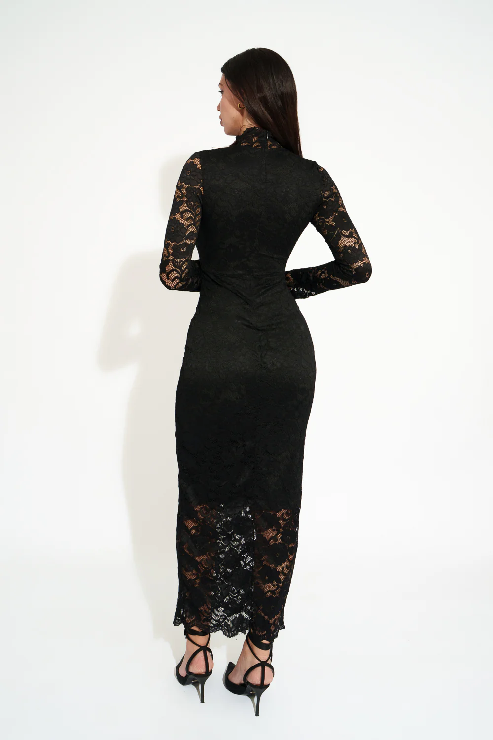 Women’s Black Floral Lace Long Sleeve Maxi Dress - Image 7