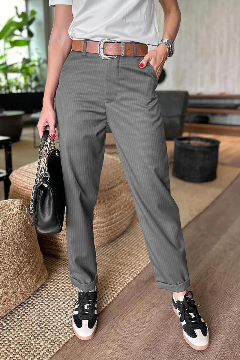 Women’s Casual Straight Leg Striped Trousers - Image 3