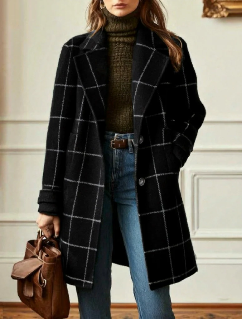 Women’s Classic Checked Button Front Coat - Image 10