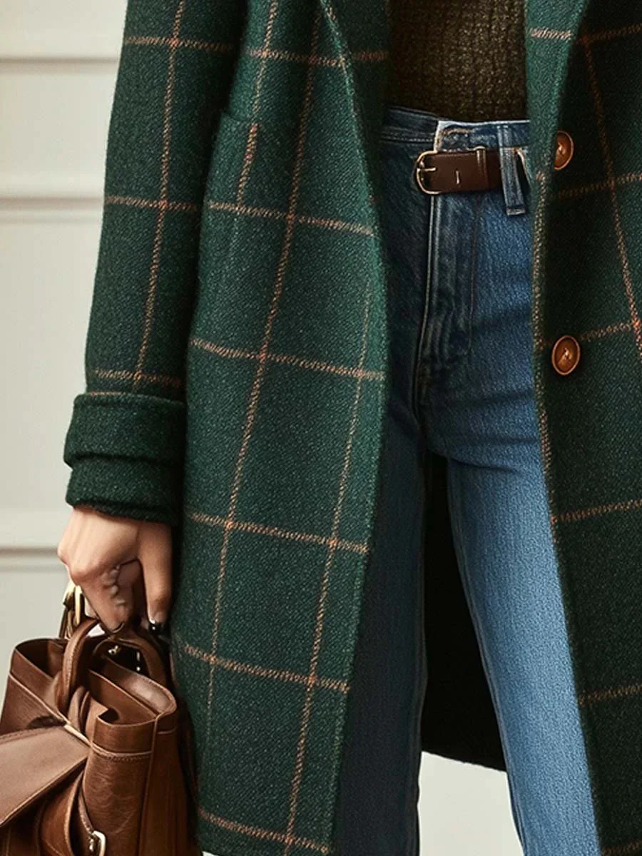 Women’s Classic Checked Button Front Coat - Image 3