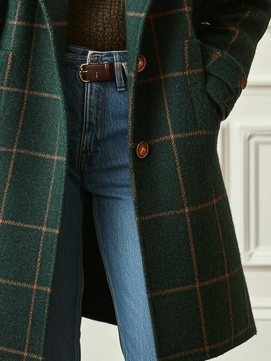 Women’s Classic Checked Button Front Coat - Image 4