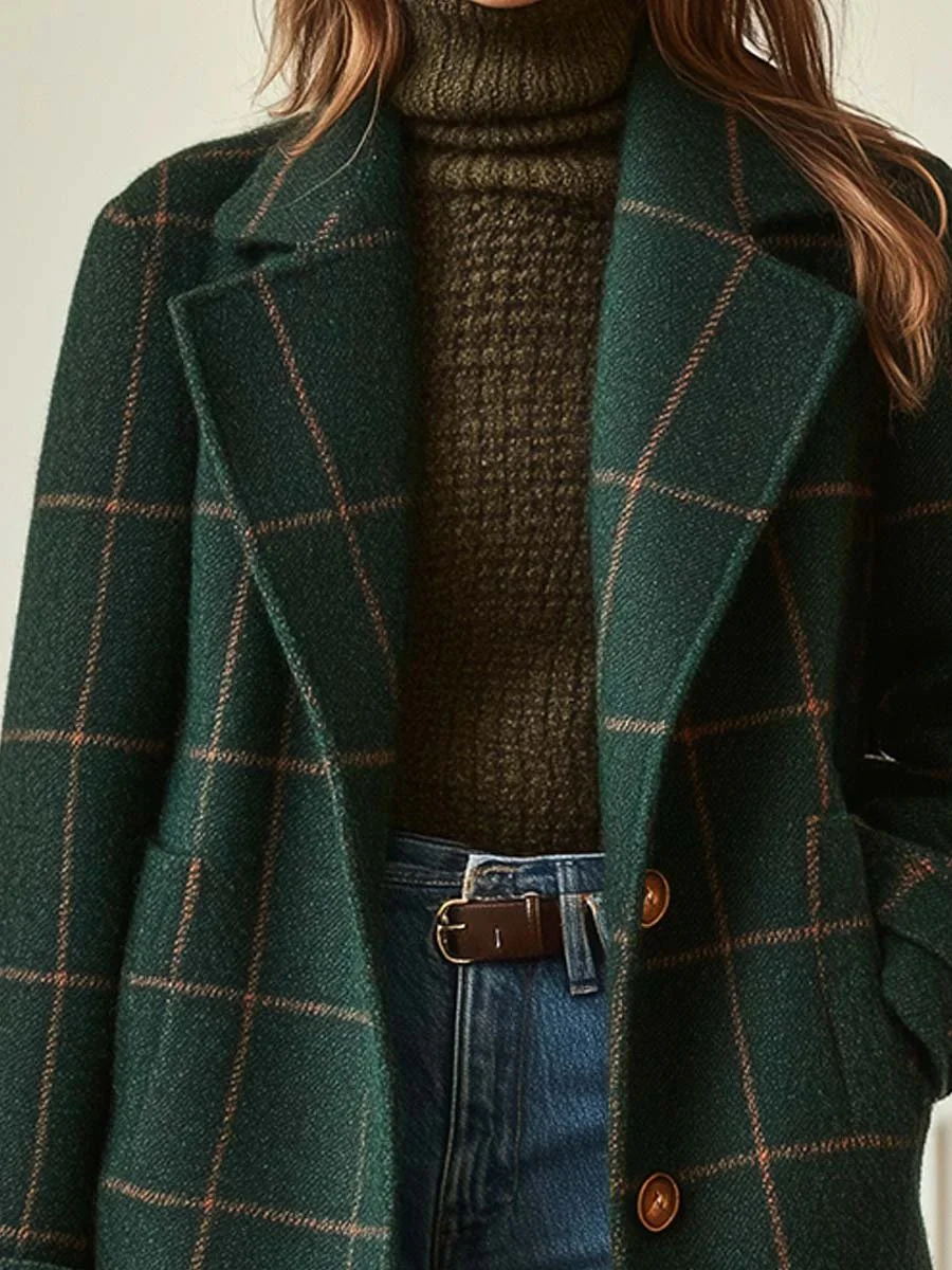 Women’s Classic Checked Button Front Coat - Image 5