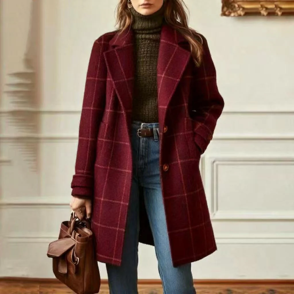 Women’s Classic Checked Button Front Coat - Image 6