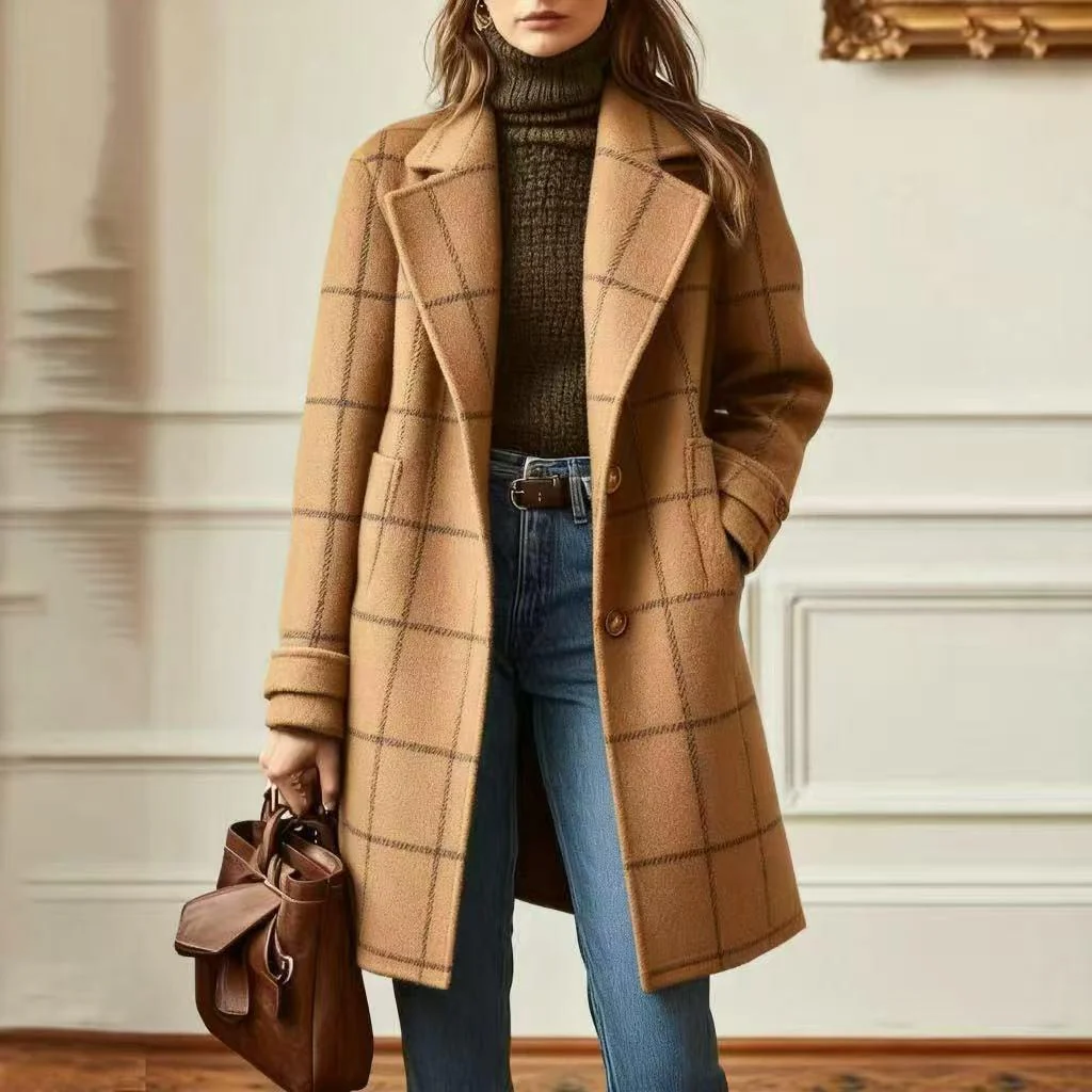 Women’s Classic Checked Button Front Coat - Image 7