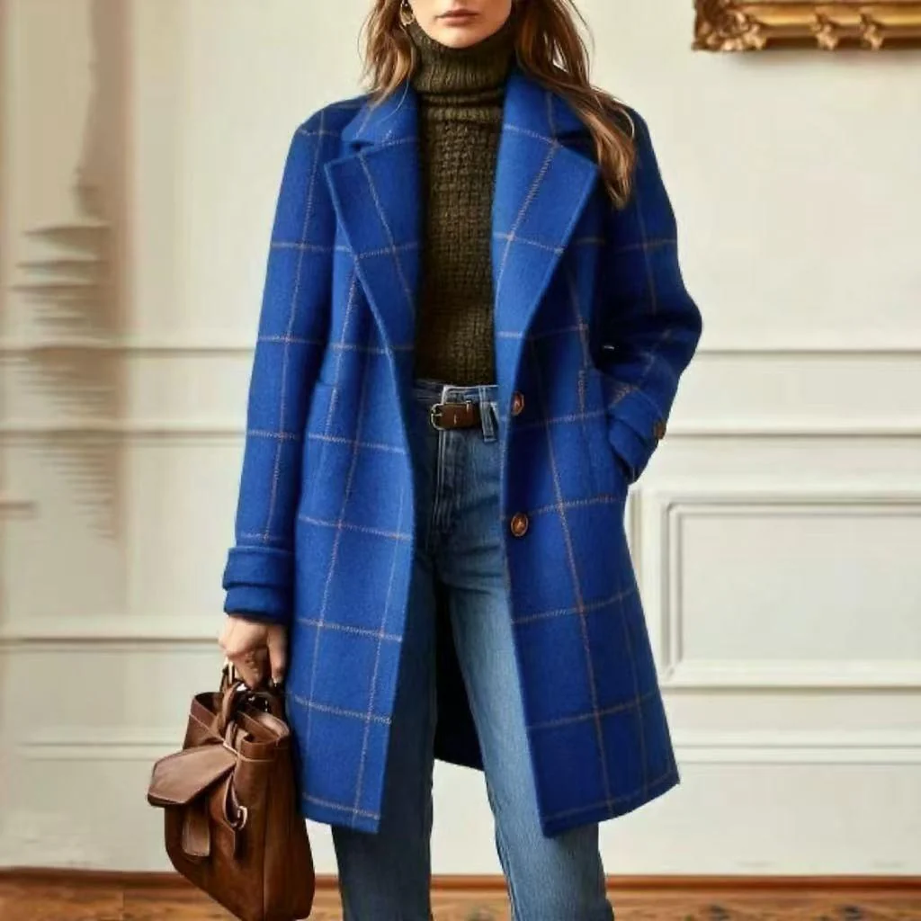 Women’s Classic Checked Button Front Coat - Image 8