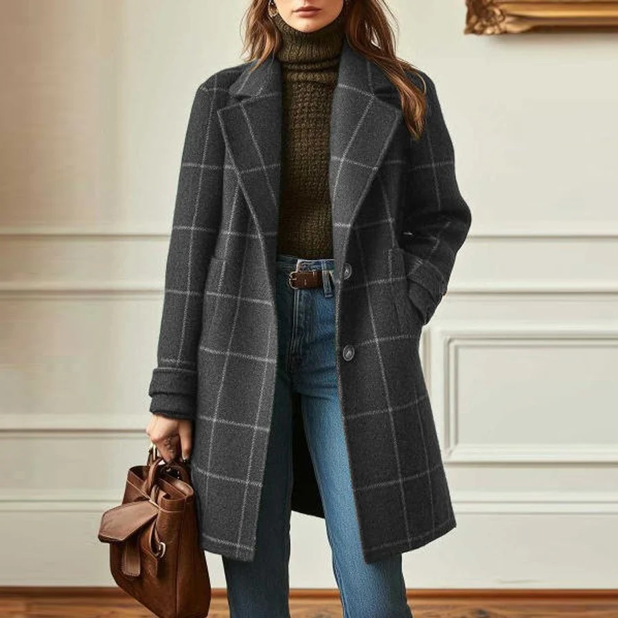 Women’s Classic Checked Button Front Coat - Image 9