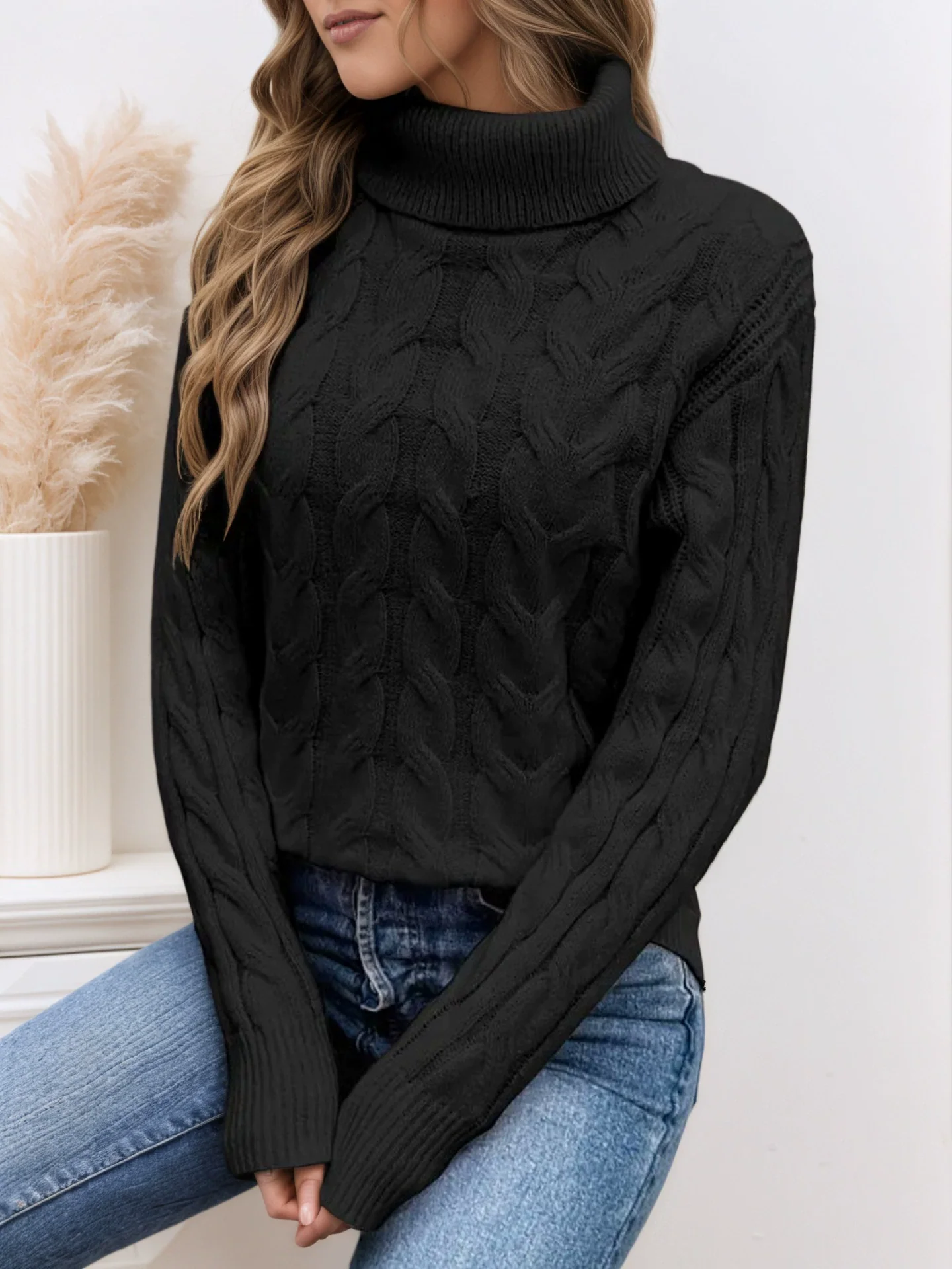Women’s Cozy Cable Knit Turtleneck Sweater - Image 11