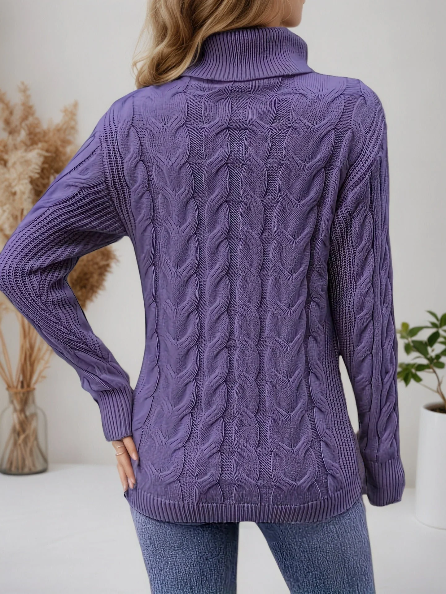 Women’s Cozy Cable Knit Turtleneck Sweater - Image 12