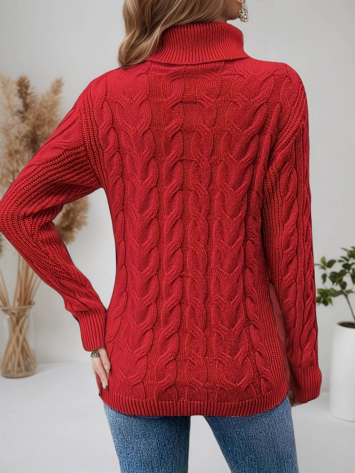 Women’s Cozy Cable Knit Turtleneck Sweater - Image 15
