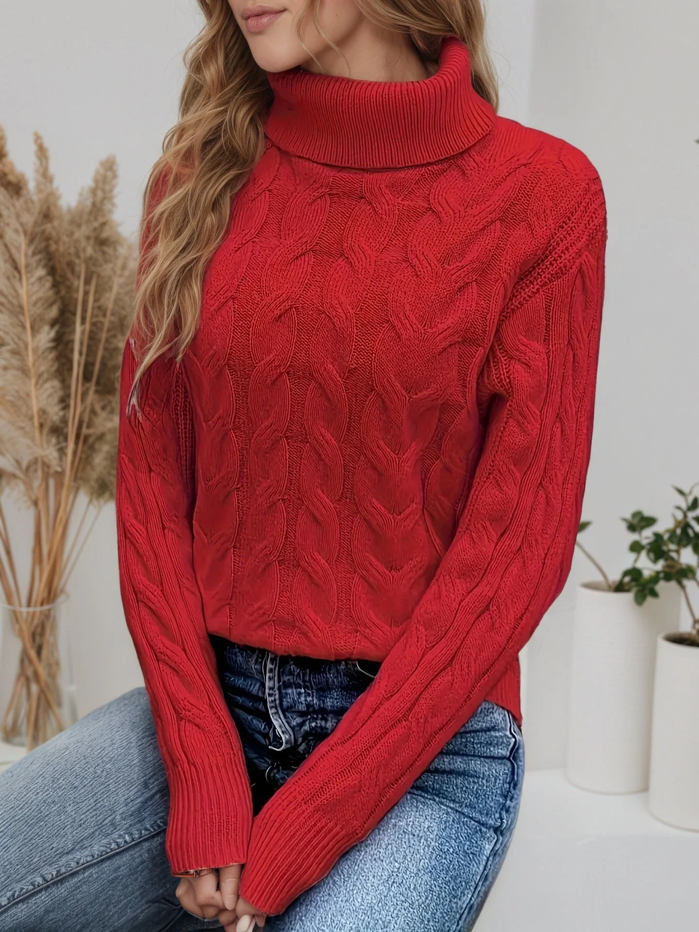 Women’s Cozy Cable Knit Turtleneck Sweater - Image 16