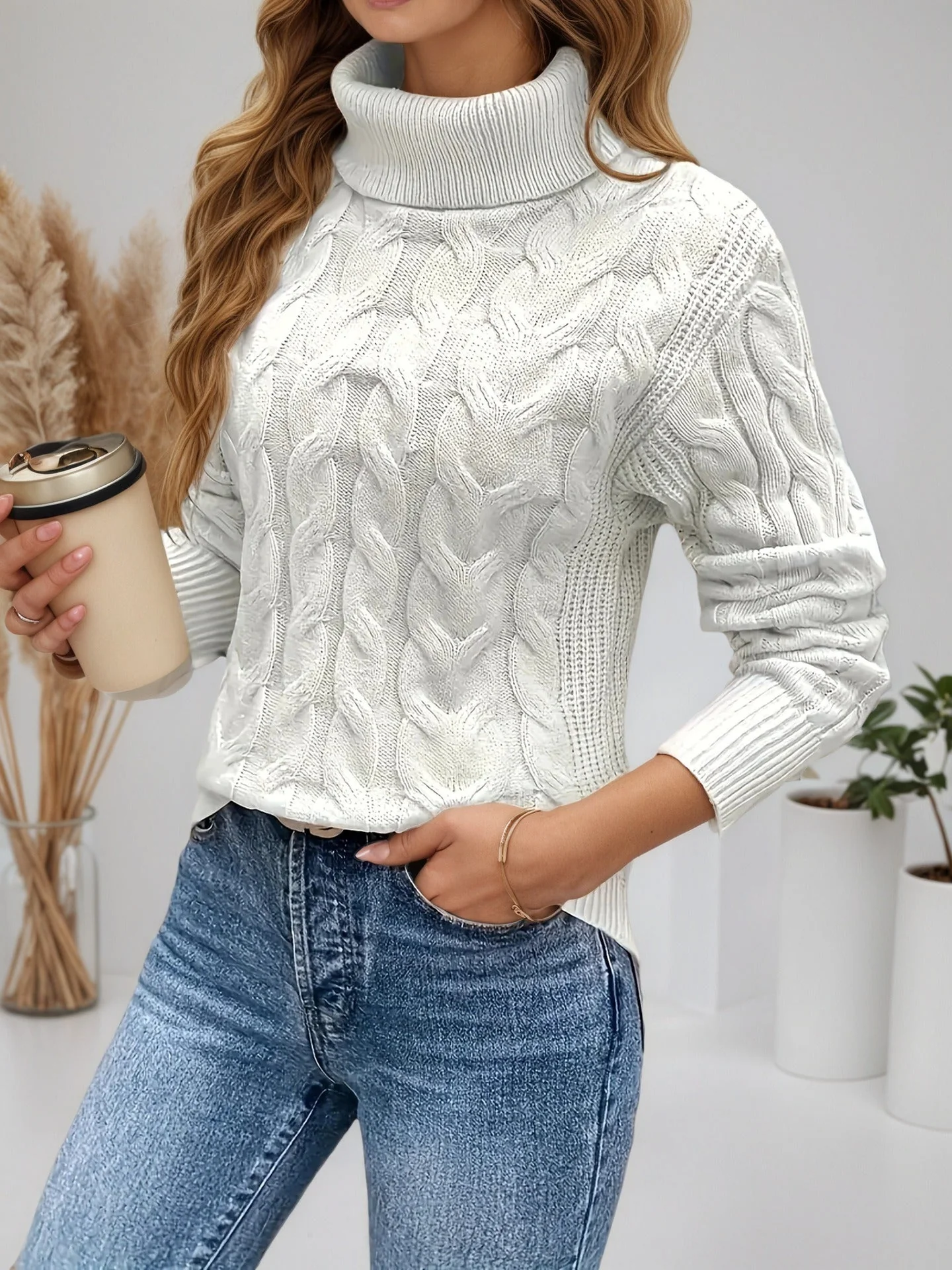 Women’s Cozy Cable Knit Turtleneck Sweater - Image 17