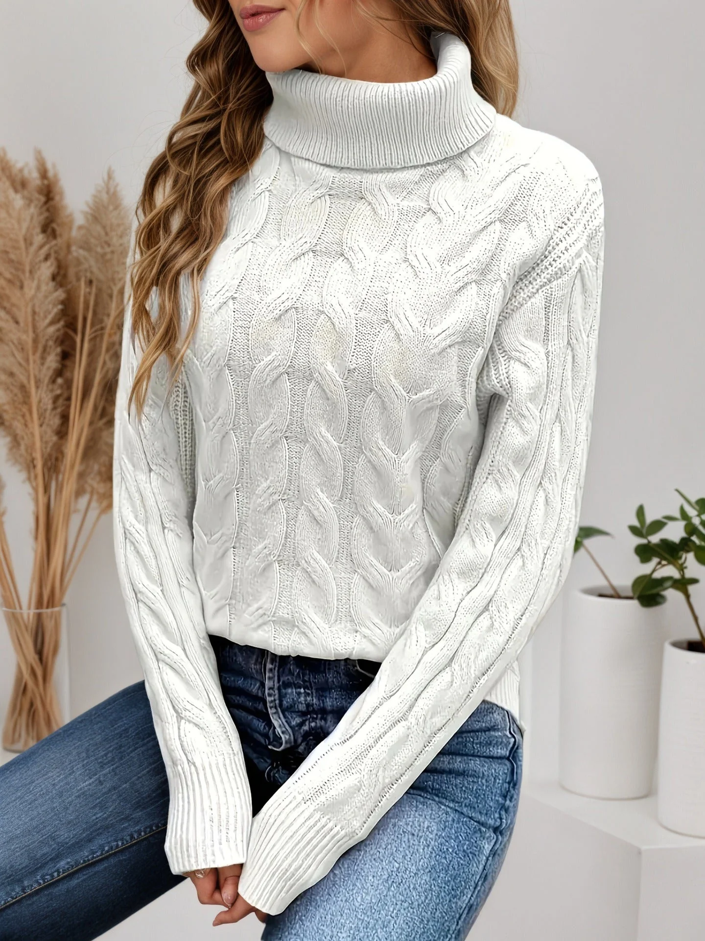 Women’s Cozy Cable Knit Turtleneck Sweater - Image 18