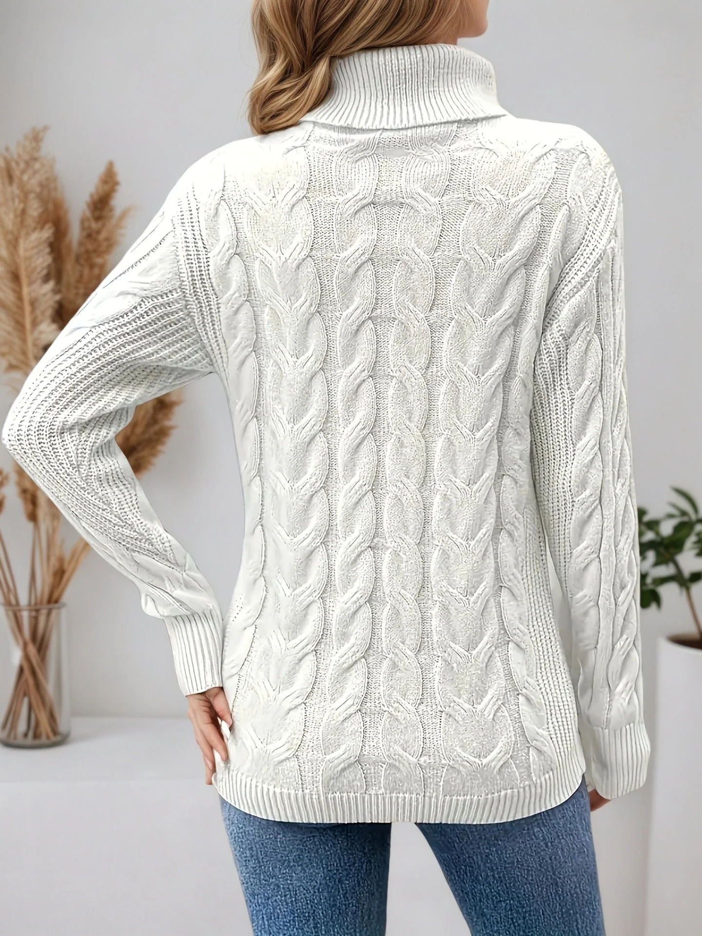 Women’s Cozy Cable Knit Turtleneck Sweater - Image 19