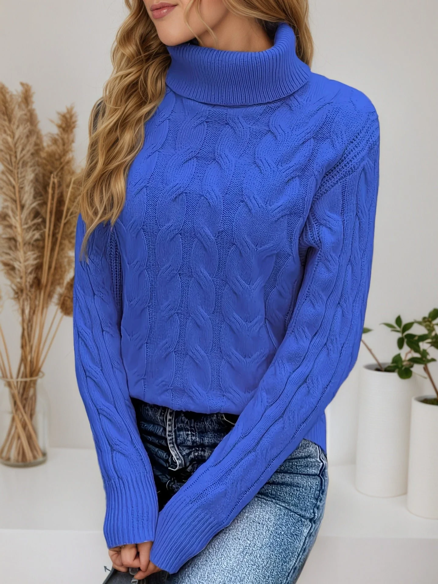 Women’s Cozy Cable Knit Turtleneck Sweater - Image 20