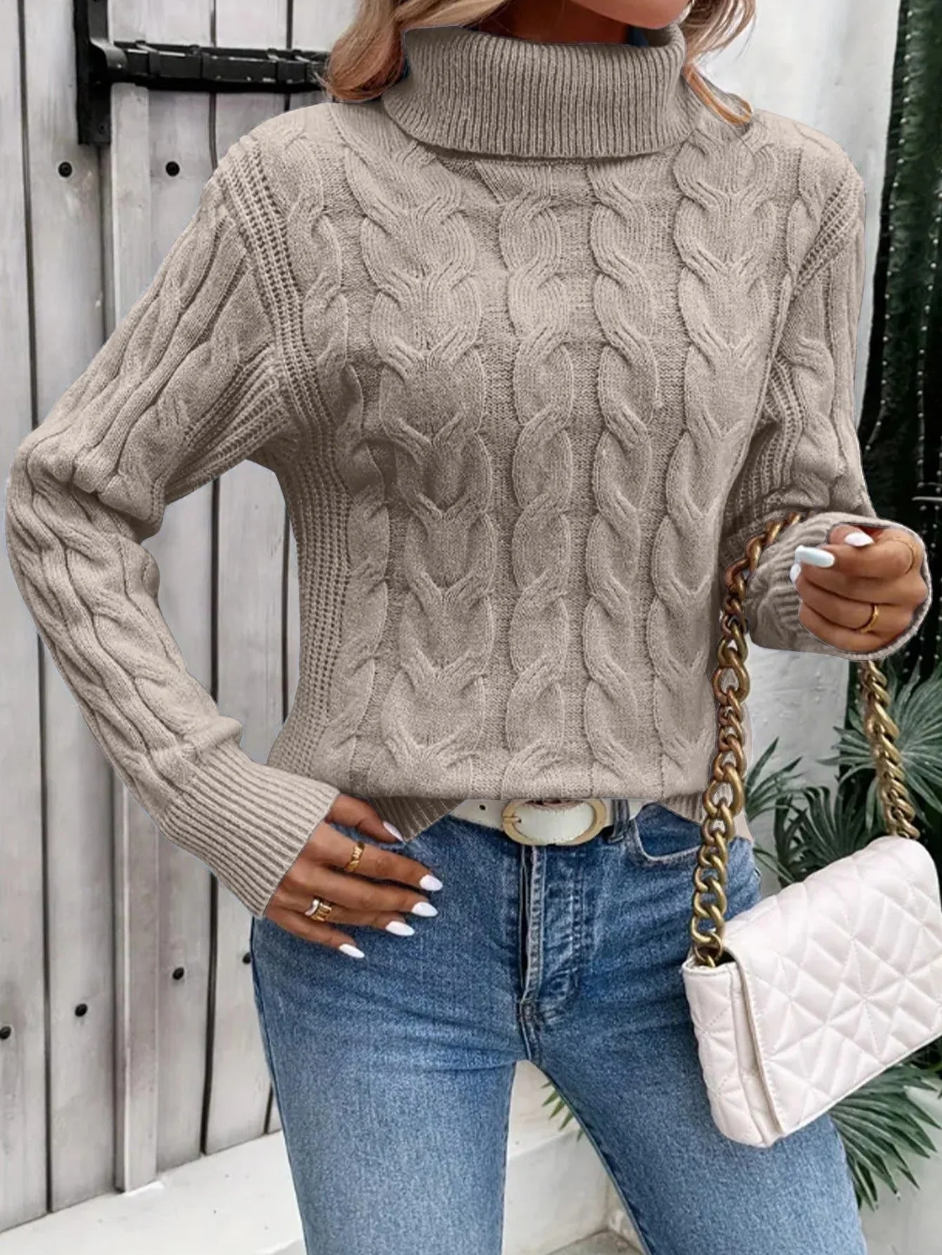 Women’s Cozy Cable Knit Turtleneck Sweater - Image 4