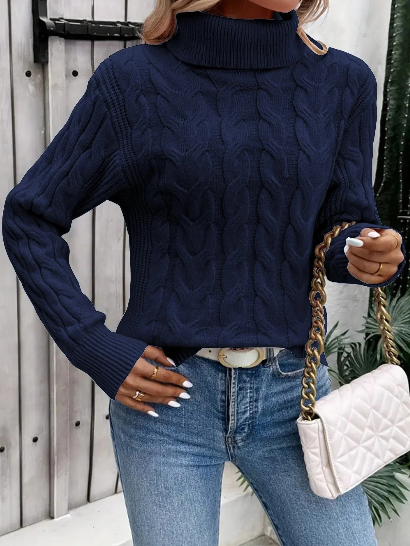 Women’s Cozy Cable Knit Turtleneck Sweater - Image 7