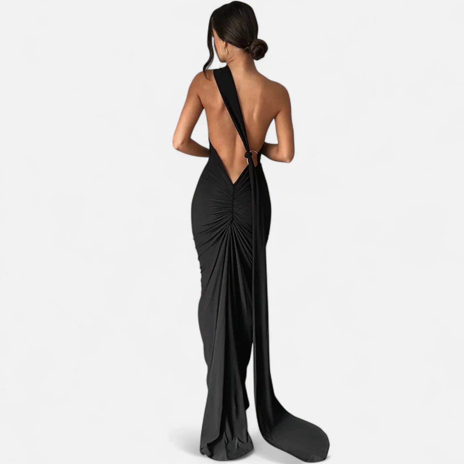 Women’s Elegant Backless Scarf Tie Evening Dress - Image 15