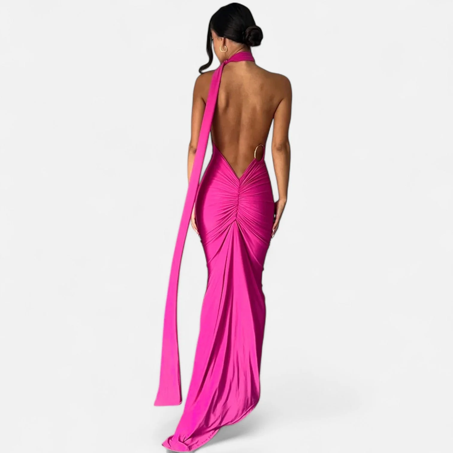 Women’s Elegant Backless Scarf Tie Evening Dress - Image 18