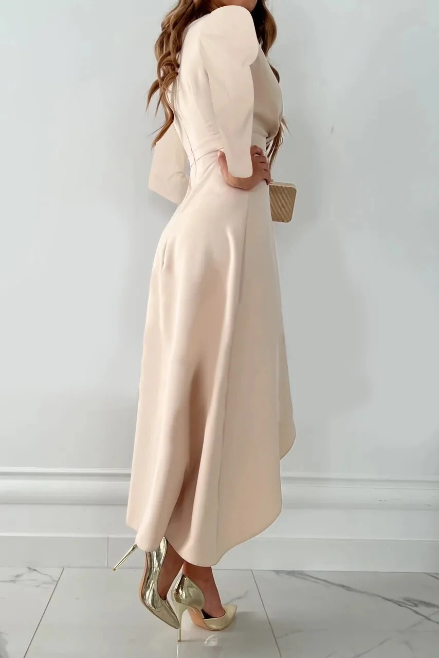 Women’s Elegant Long Sleeve V-Neck Wrap Midi Slit Dress - Image 3