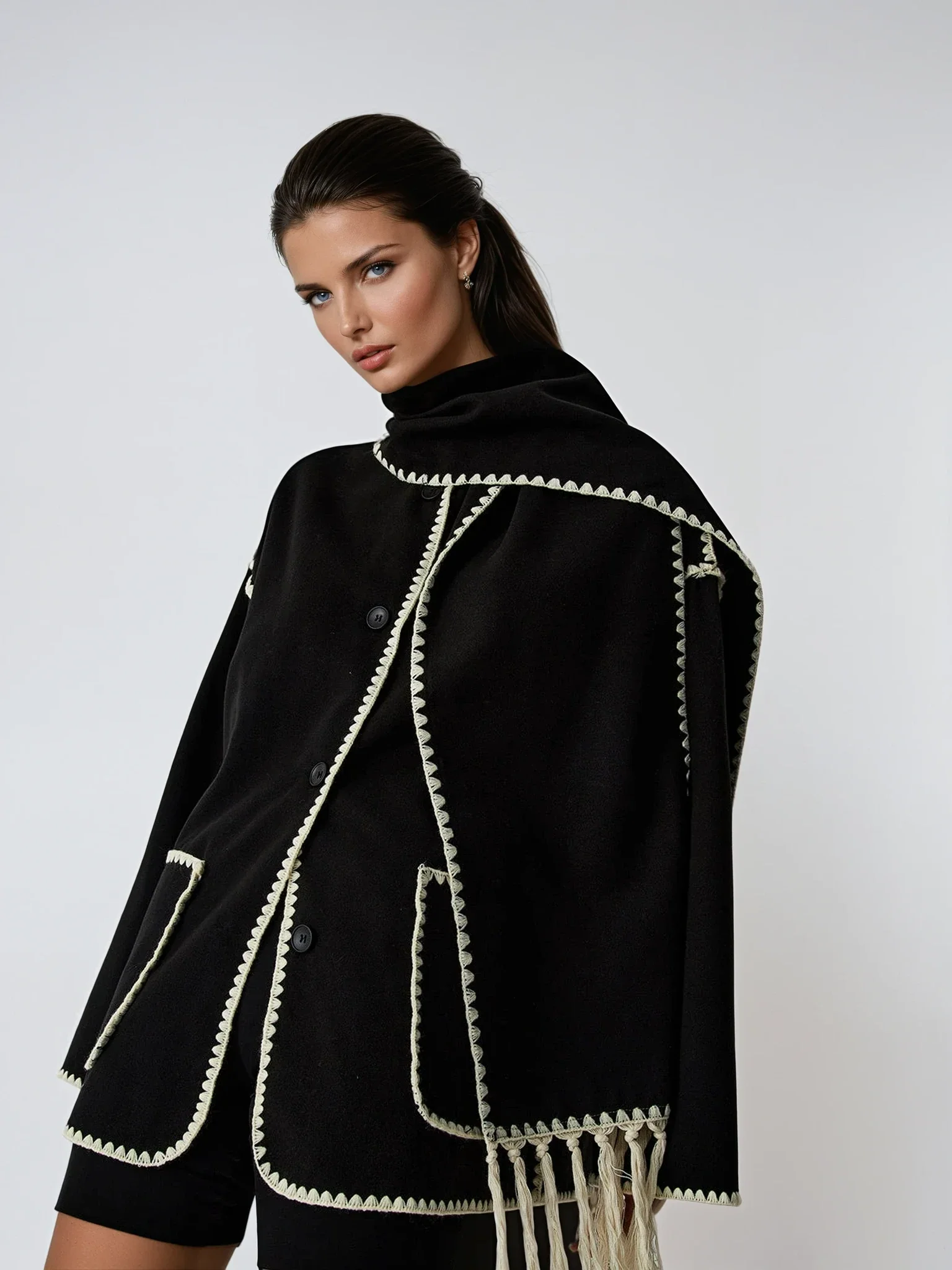 Women’s Elegant Poncho with Scarf - Image 5