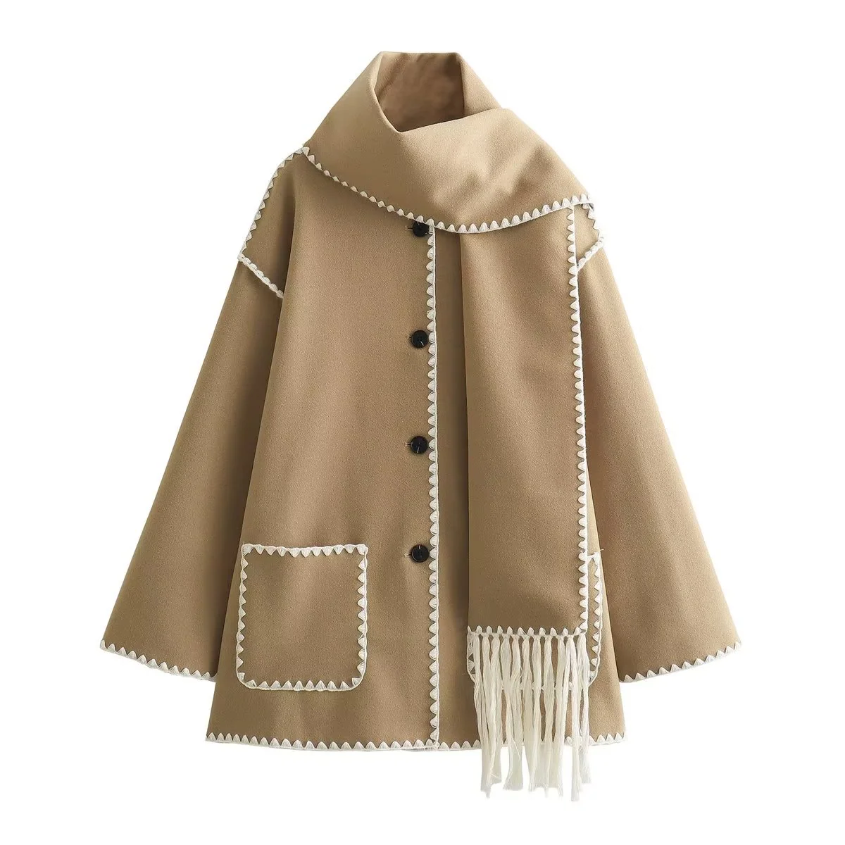 Women’s Elegant Poncho with Scarf - Image 9