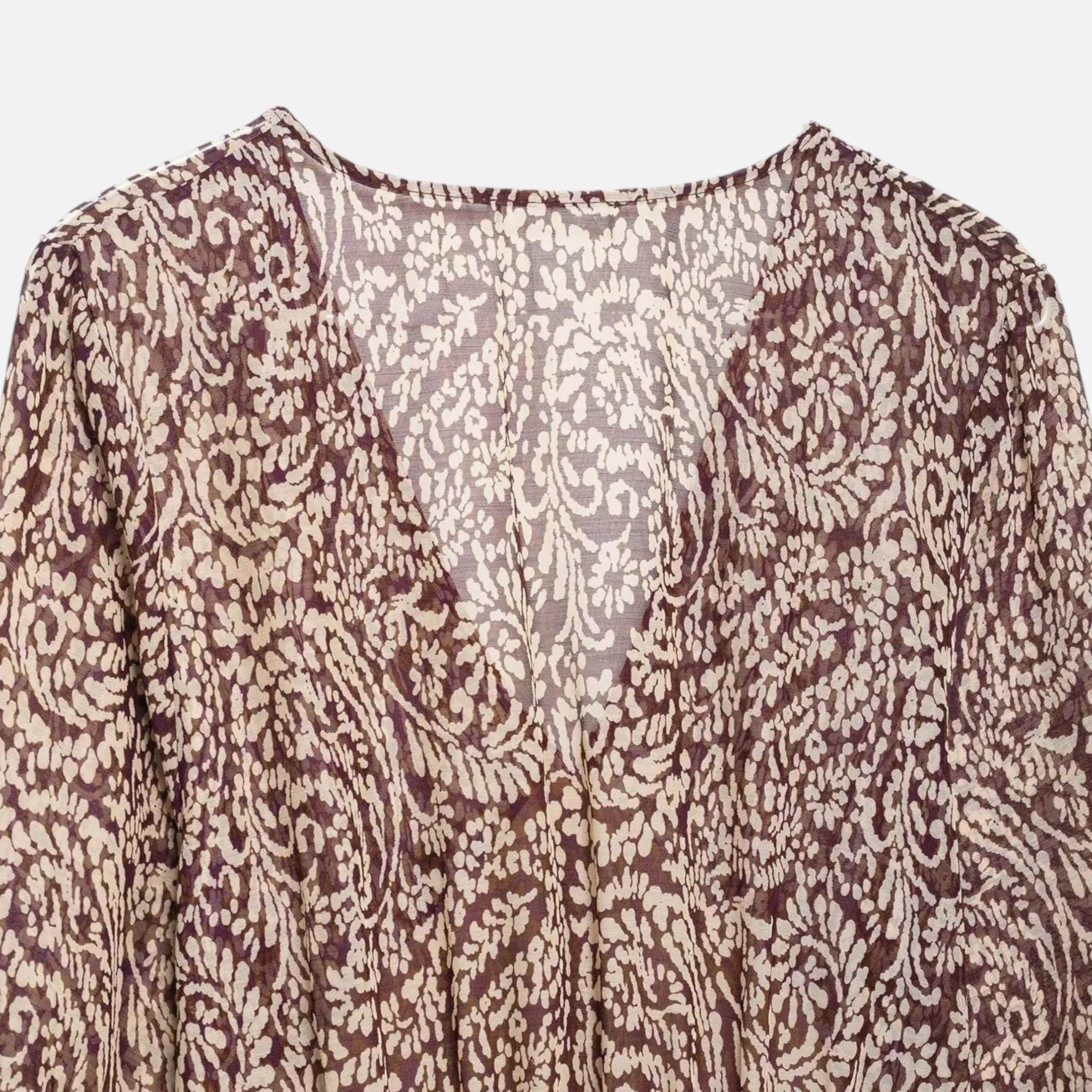 Women’s Elegant Print Brown V-Neck Midi Dress - Image 6