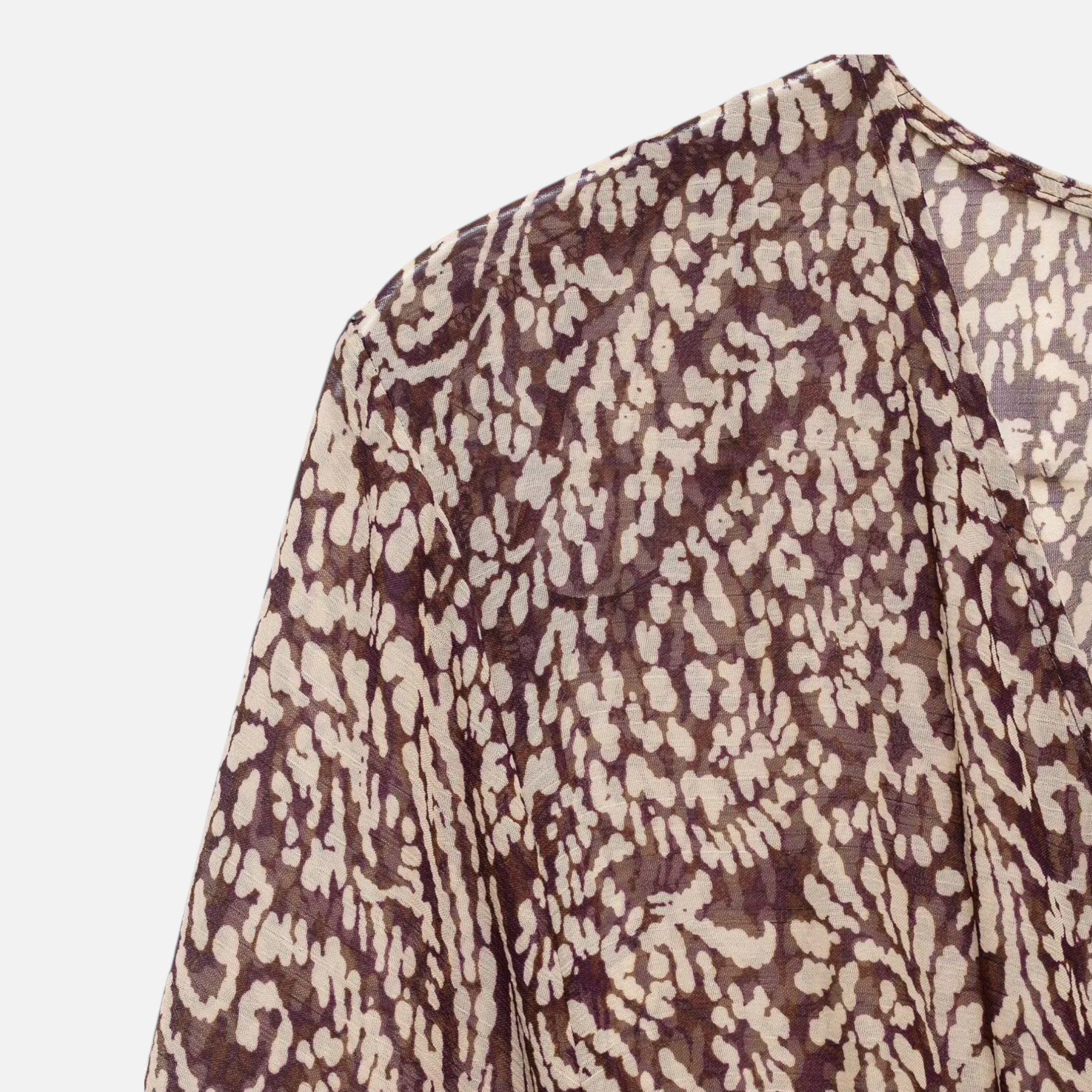 Women’s Elegant Print Brown V-Neck Midi Dress - Image 7
