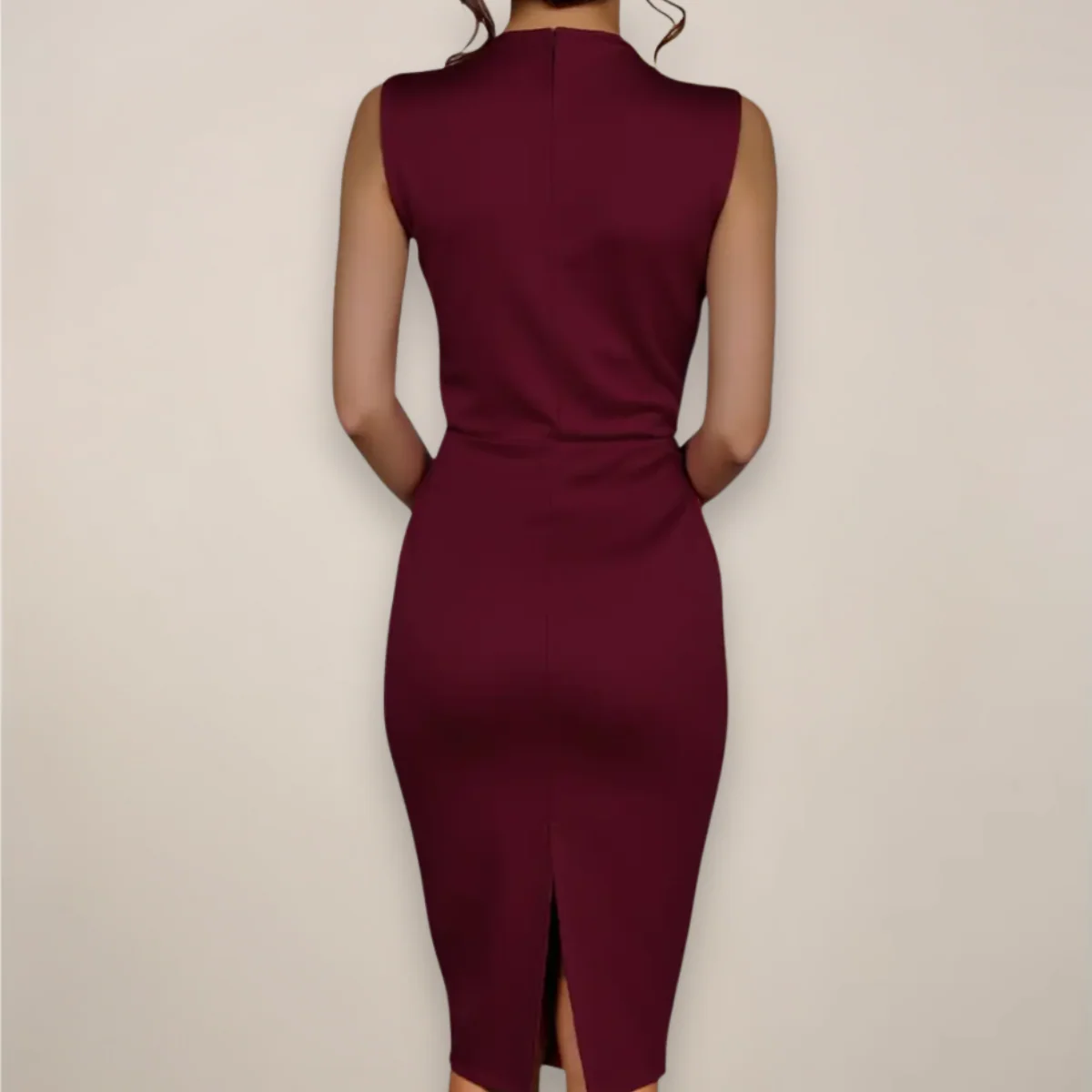 Women’s Elegant Red Sleeveless Bow-Neck Midi Dress - Image 3