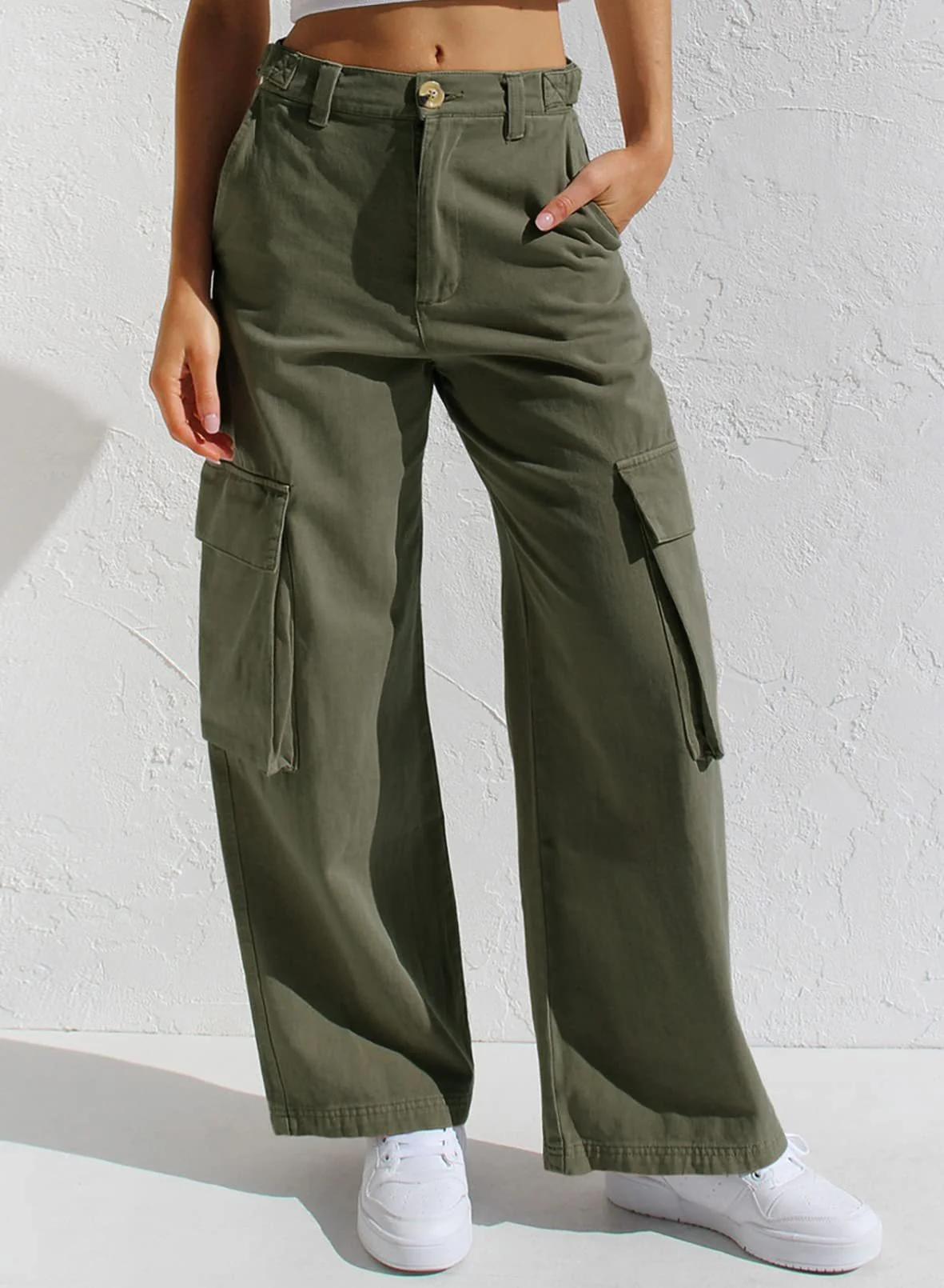 Women’s High Waisted Wide Leg Cargo Pants - Image 14