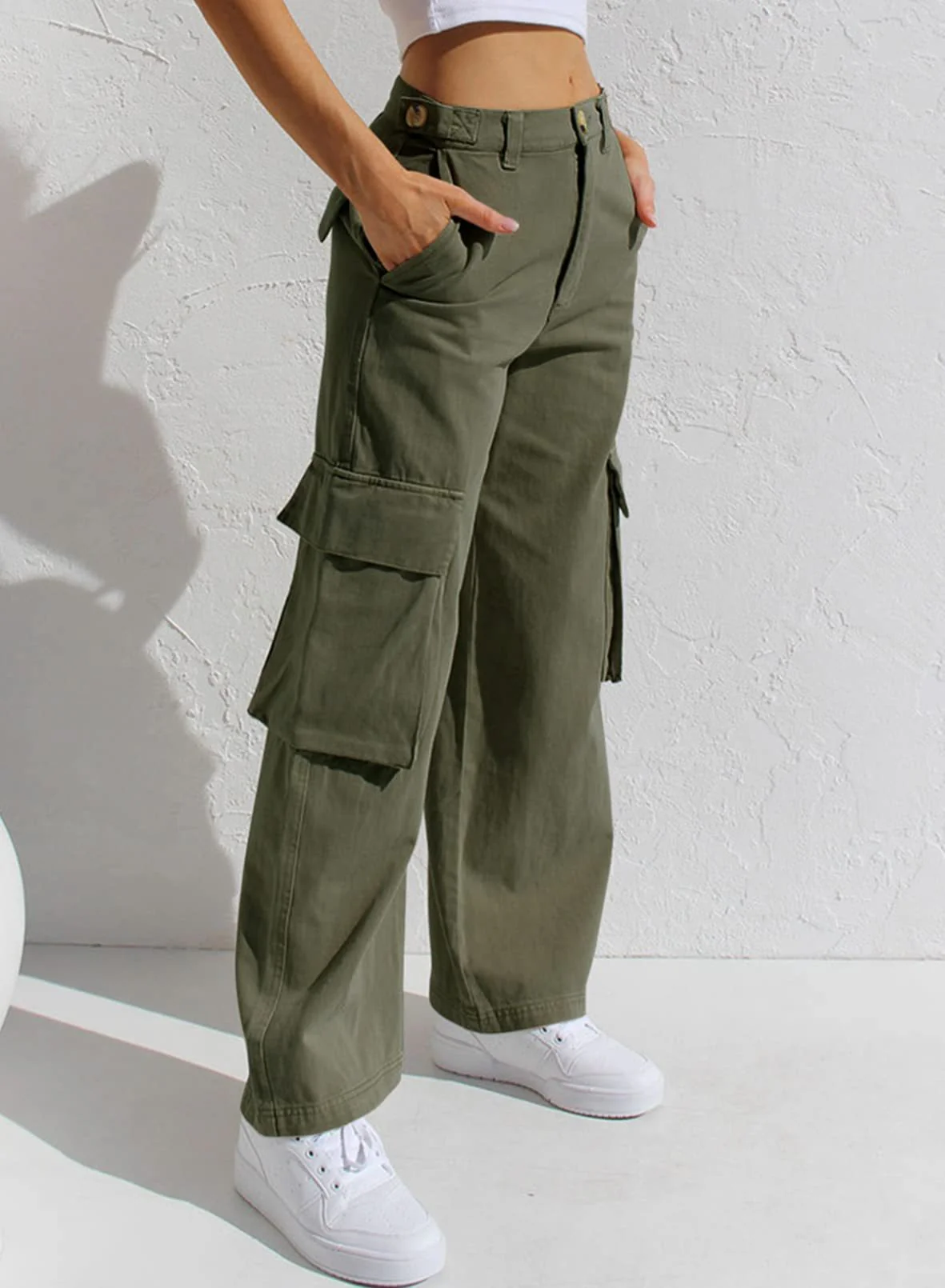 Women’s High Waisted Wide Leg Cargo Pants - Image 15
