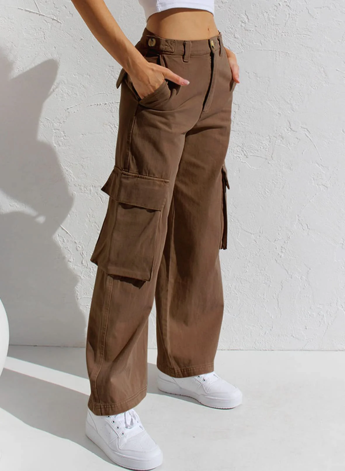 Women’s High Waisted Wide Leg Cargo Pants - Image 28