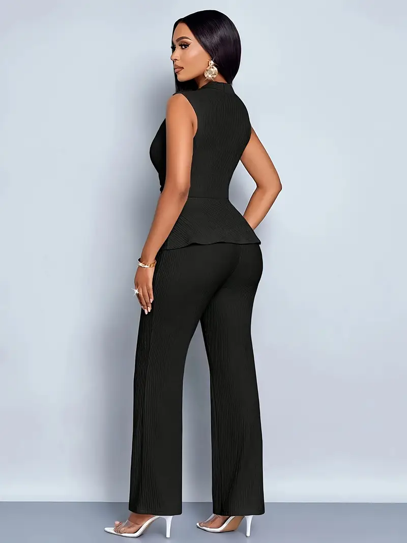 Women’s Pleated Peplum Two-Piece Pants Set - Image 4