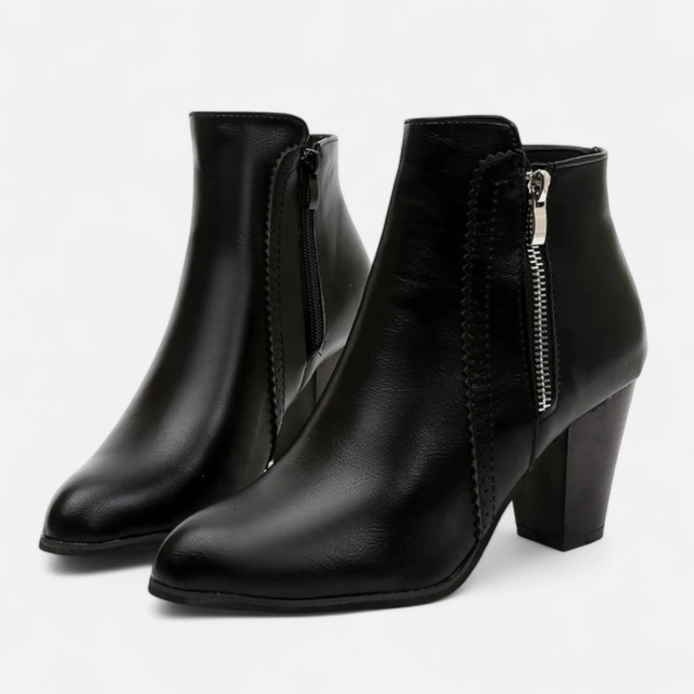 Women’s Retro Side Zipper Block Heeled Ankle Boots - Image 3