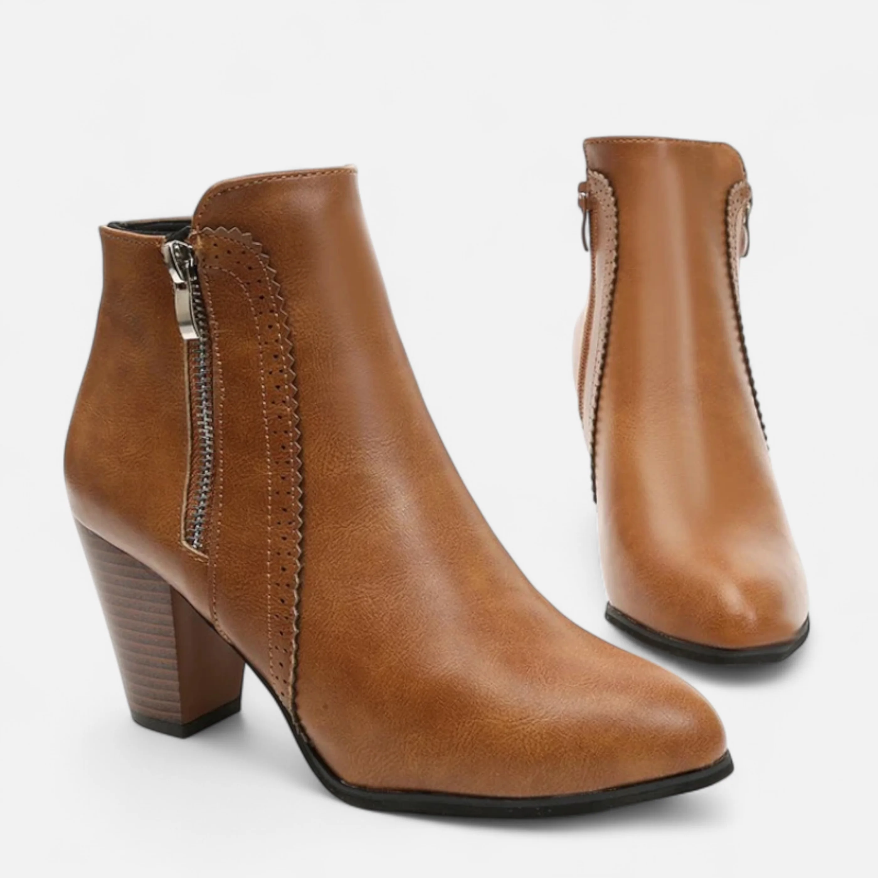 Women’s Retro Side Zipper Block Heeled Ankle Boots - Image 4