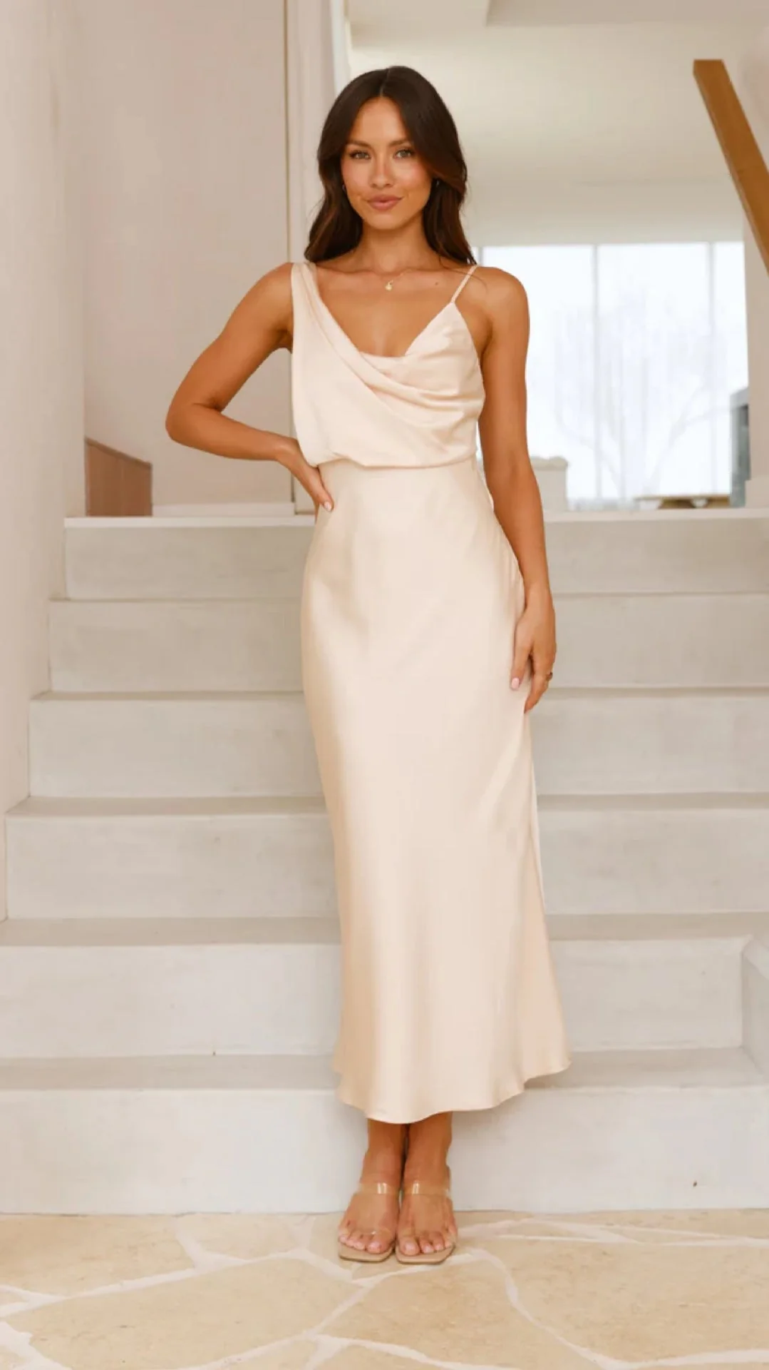Women’s Stunning Cowl Neck Midi Wedding Guest Dress - Image 3