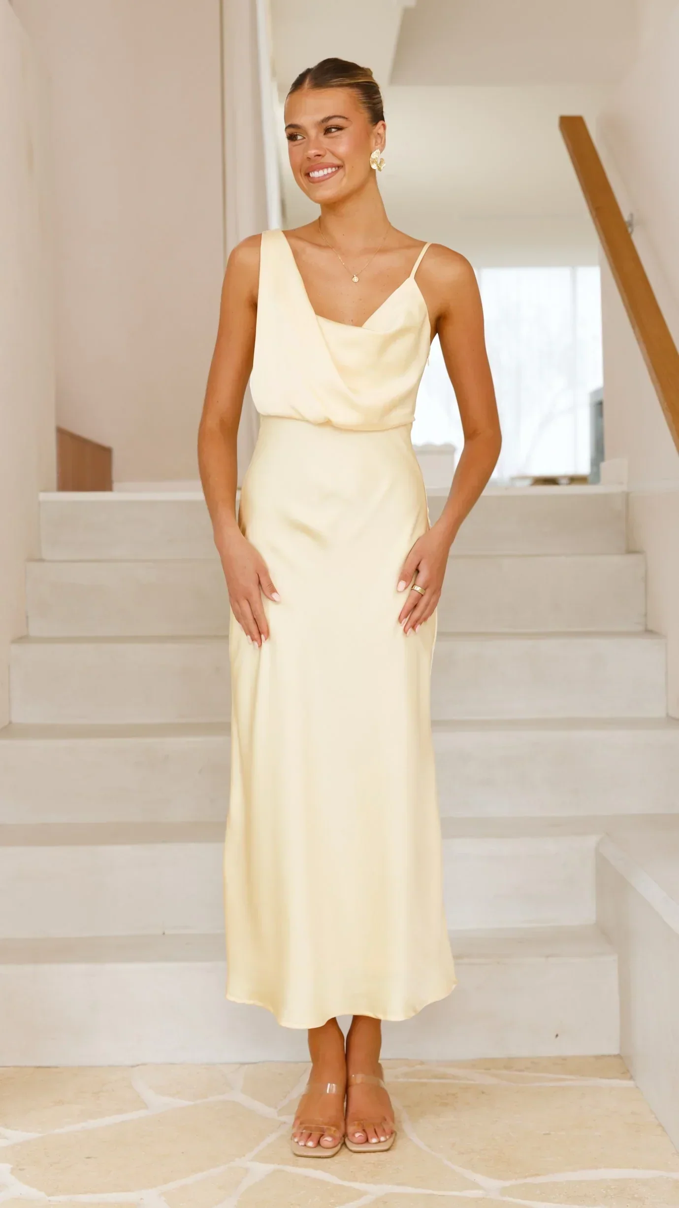 Women’s Stunning Cowl Neck Midi Wedding Guest Dress - Image 4
