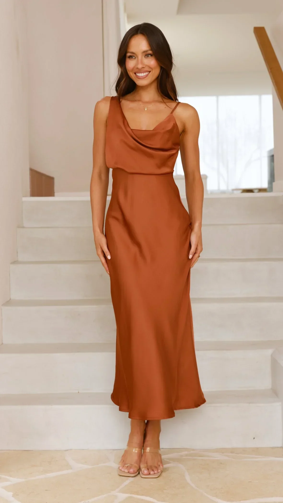 Women’s Stunning Cowl Neck Midi Wedding Guest Dress - Image 5