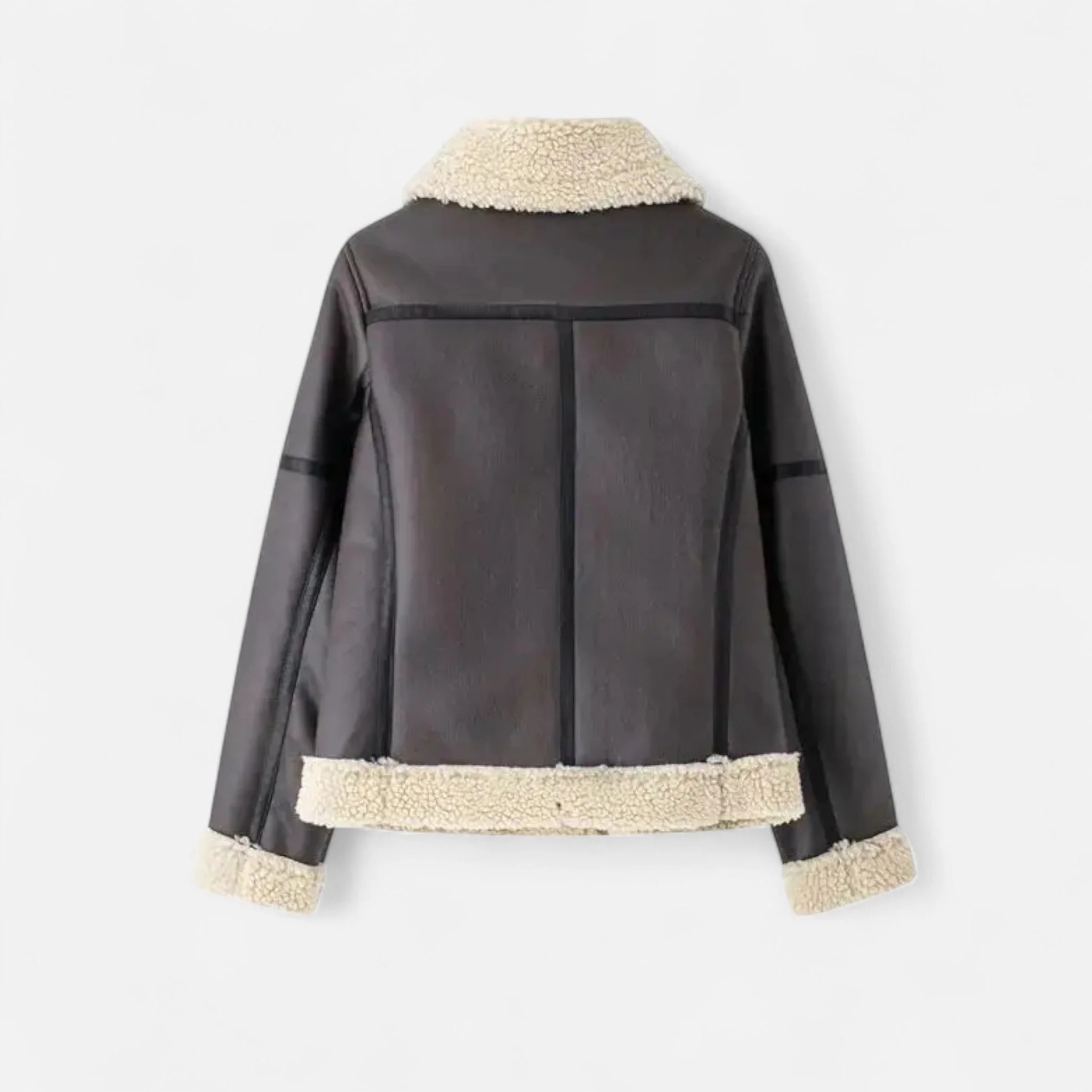 Women’s Suede Belted Wide Lapel Aviator Jacket - Image 5