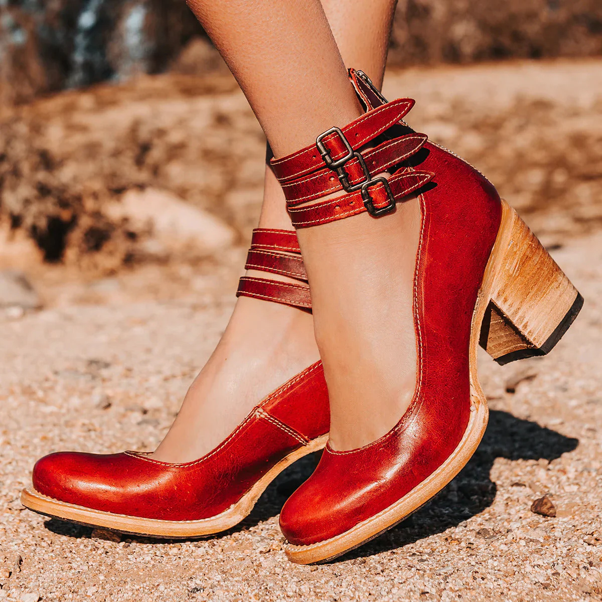 Women’s Vintage Triple Strap Heels - Image 5
