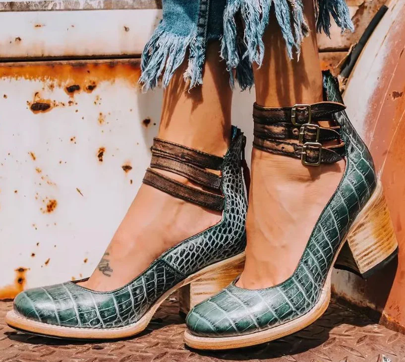 Women’s Vintage Triple Strap Heels - Image 6