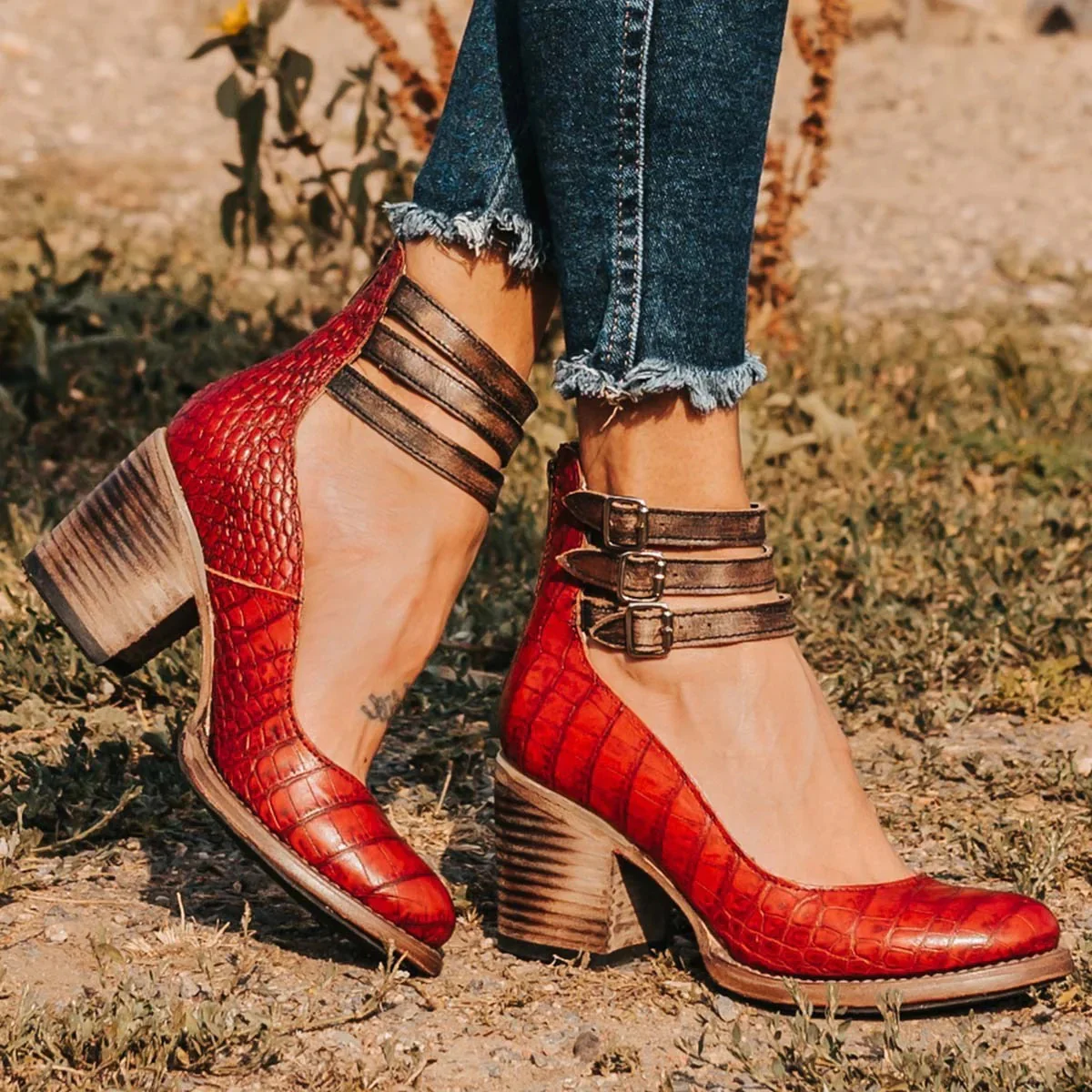 Women’s Vintage Triple Strap Heels - Image 8