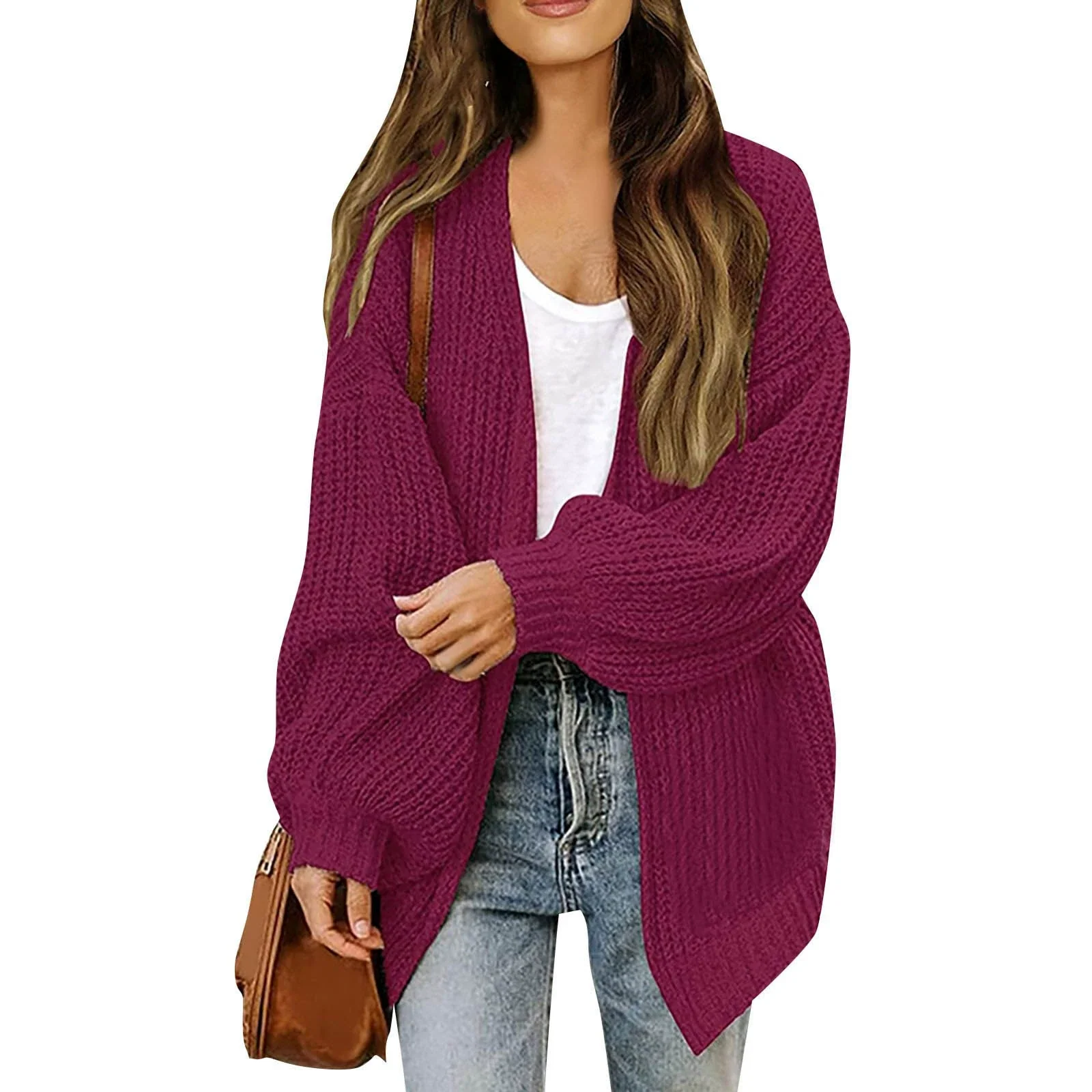 Women’s Warm Oversized Textured Knit Cardigan - Image 17
