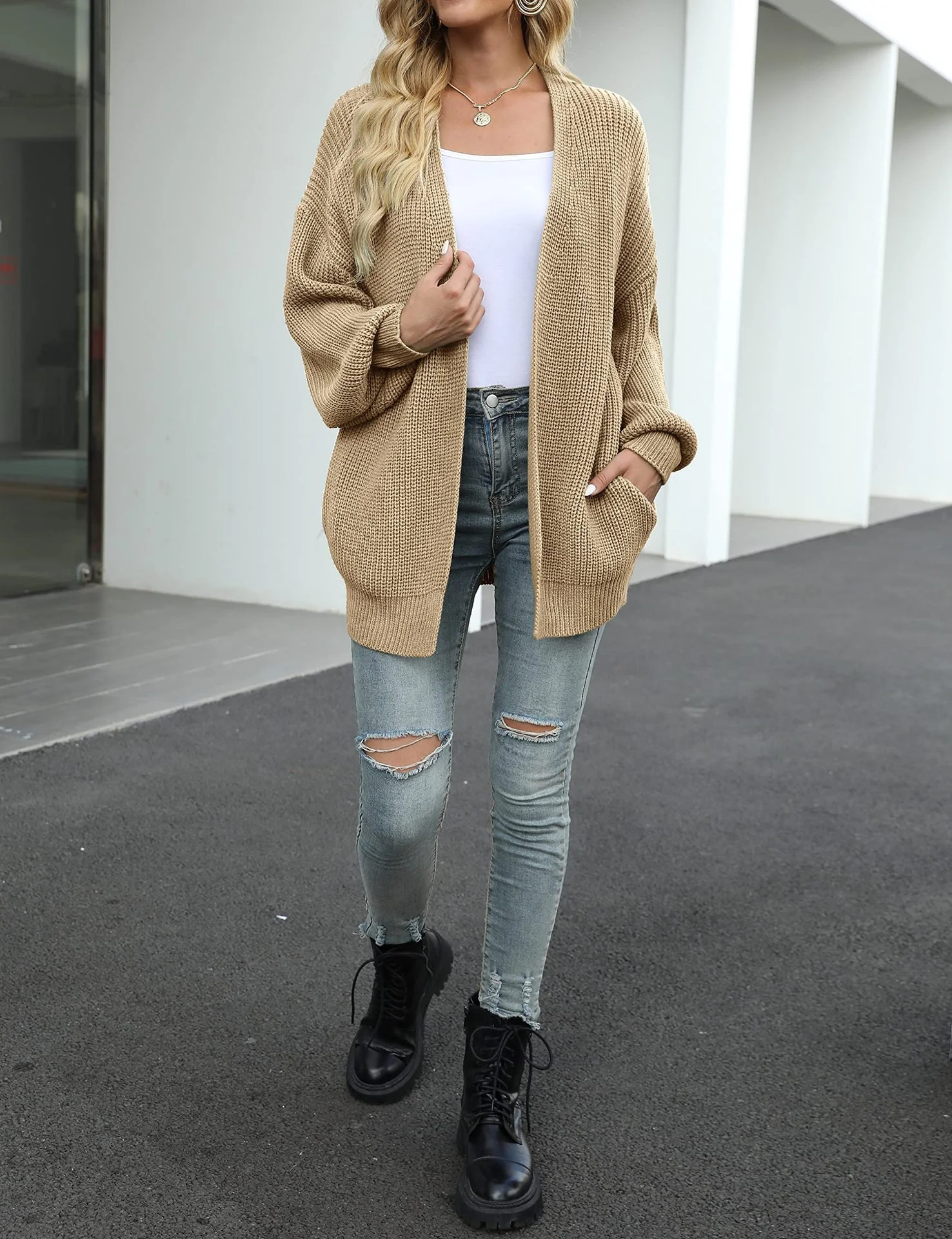 Women’s Warm Oversized Textured Knit Cardigan - Image 25