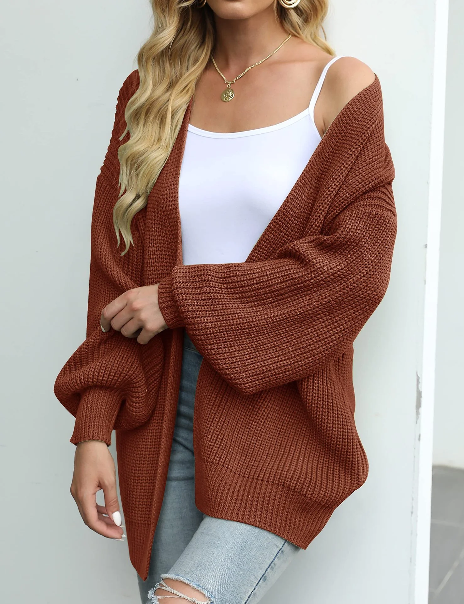 Women’s Warm Oversized Textured Knit Cardigan - Image 3